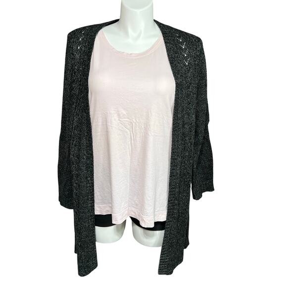 Karen Scott Womens Cardigan Sweater Open Front Loose Knit Long Black 1X - Picture 1 of 8